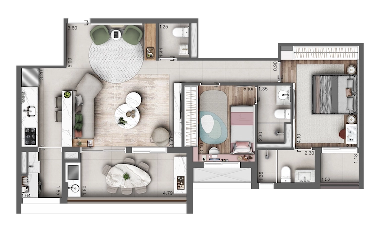 APTO. | PLANTA DE 83 M² | 2 SUÍTES