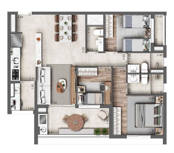 APTO. | PLANTA DE 85 M² | 3 DORMS. (1 SUÍTE)