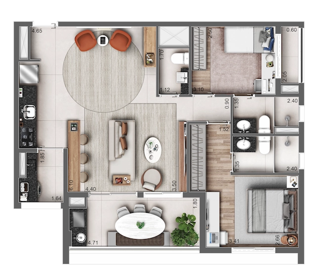 APTO. | PLANTA DE 85 M² | 2 SUÍTES