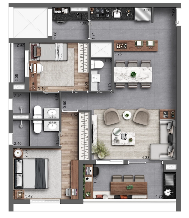 APTO. | PLANTA DE 86 M² | 2 SUÍTES